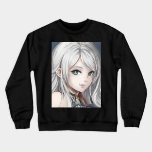 manga cosplay otaku  girl with hair white Crewneck Sweatshirt